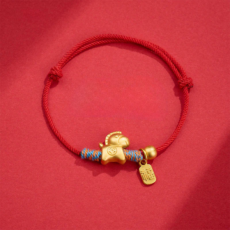 Buddha Stones Year Of The Horse Fu Character Handwoven String Luck Connection Bracelet