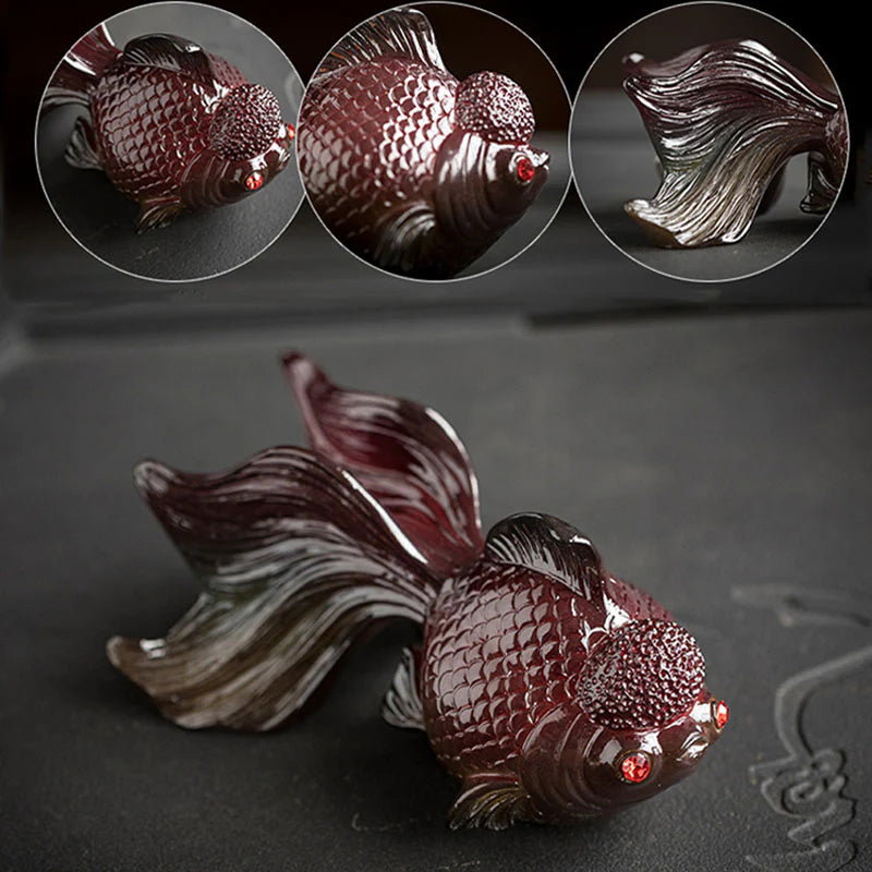 Buddha Stones Color Changing Koi Fish Resin Tea Pet Wealth Home Figurine Decoration
