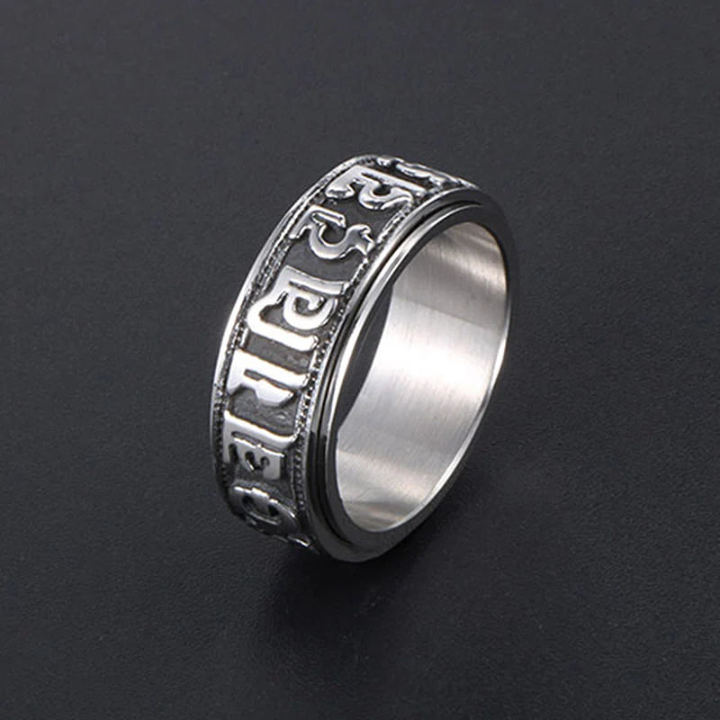 Buddha Stones Tibetan Om Mani Padme Hum Titanium Steel Spinner Balance Ring