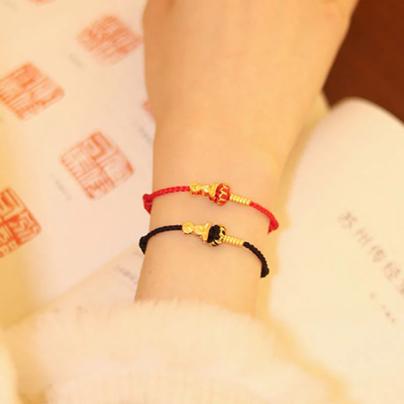 Buddha Stones Formless Buddha Lotus Knot Red String Protection Braided Bracelet