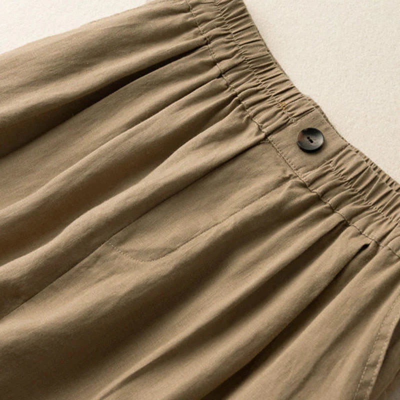 Buddha Stones Summer Casual Plain Zipper Button Cotton Linen Women's Shorts With Pockets