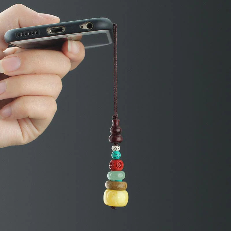 Buddha Stones Green Sandalwood Ebony Wood Gourd Seven Layer Pagoda Positive Phone Hanging Decoration