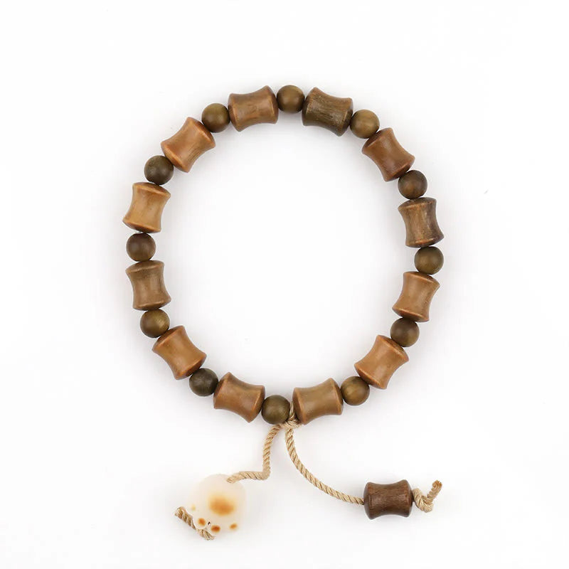 Buddha Stones Green Sandalwood Bodhi Seed Cat Claw Bamboo Peace Bracelet