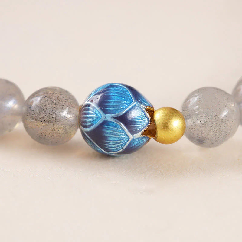 Buddha Stones Natural Moonstone Lotus Love Charming Bracelet