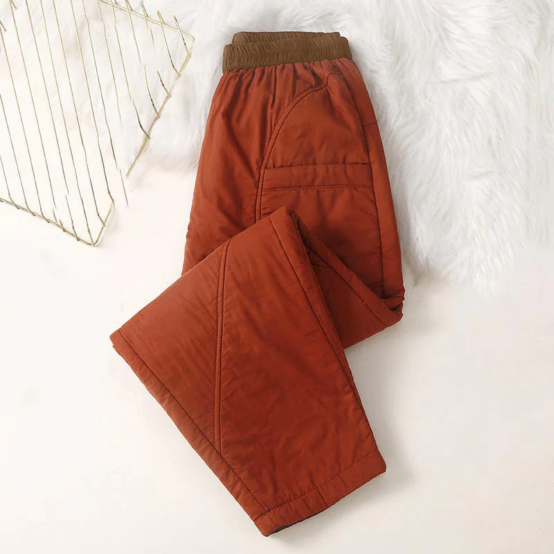 Buddha Stones Women's Winter Plain Elastic Waist Design Thickened Harem Pants With Pockets