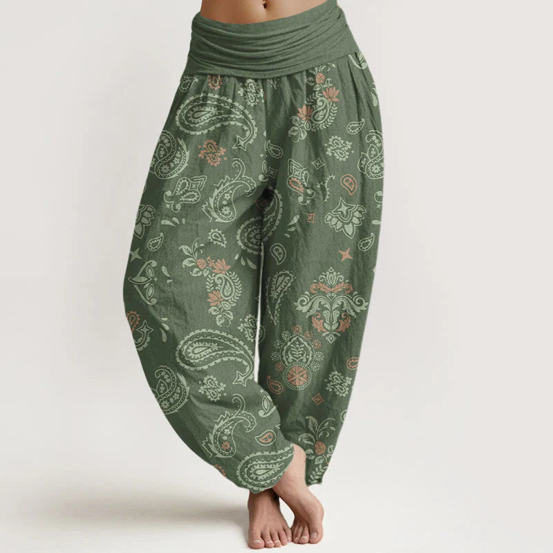 Buddha Stones Cotton Vintage Paisley Pattern Women's Elastic Waist Harem Pants