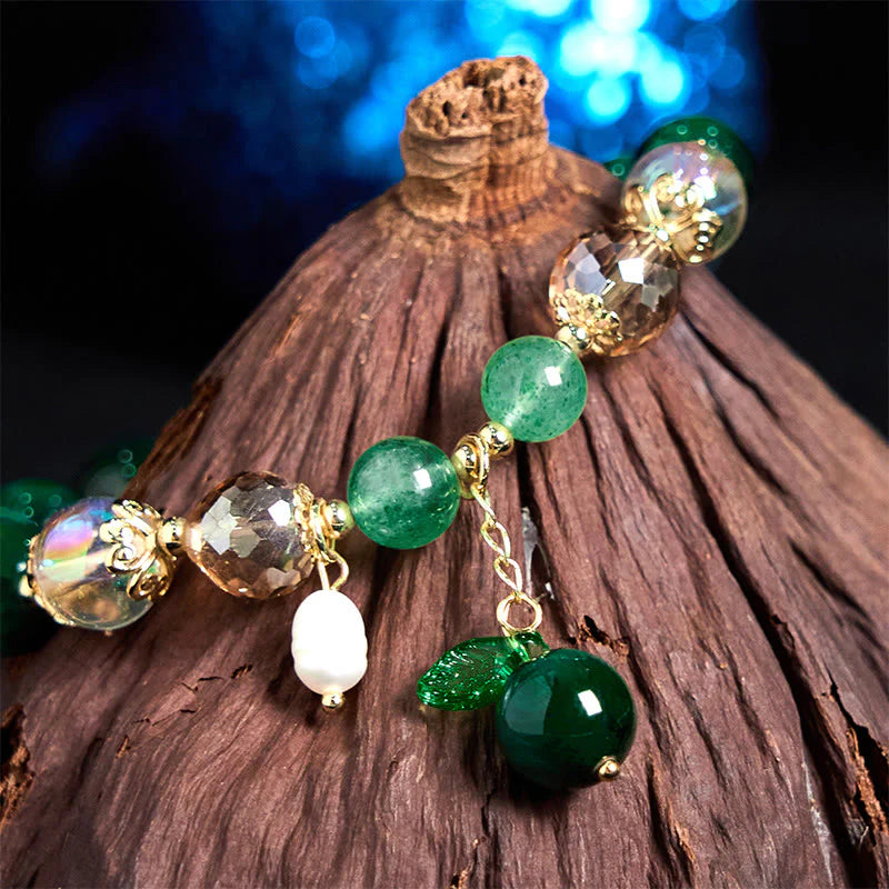 Buddha Stones Natural Green Tiger Eye Beads Green Leaf Positive Bracelet