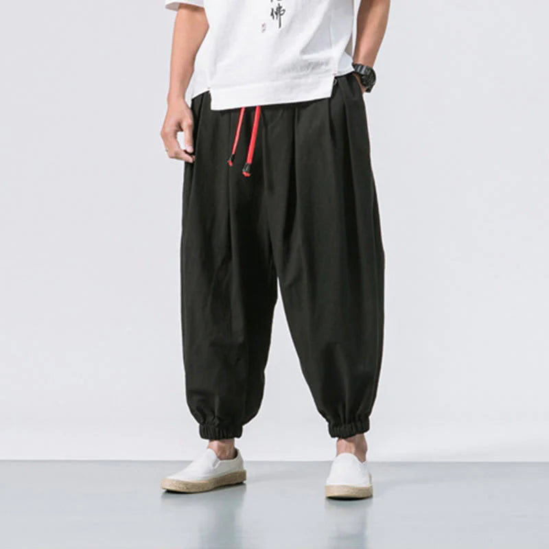 Buddha Stones Casual Sports Men's Solid Color Cotton Drawstring Pants With Pockets