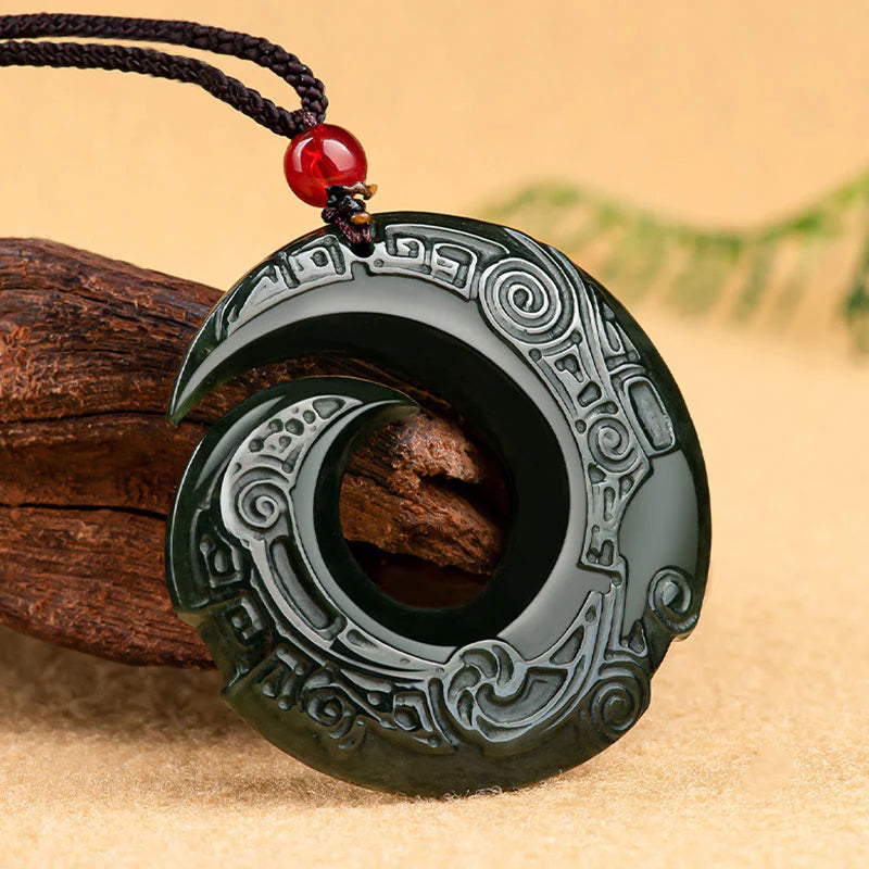Buddha Stones One's Luck Improves Design Patern Natural Hetian Cyan Jade Success Necklace Pendant