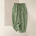 Buddha Stones Pure Cotton Ditsy Floral Elastic Waist Women's Pants With Pockets