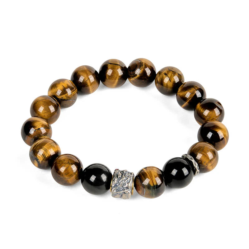 Buddha Stones Tiger Eye Silver Sheen Obsidian Meditation Buddha Head Protection Bracelet