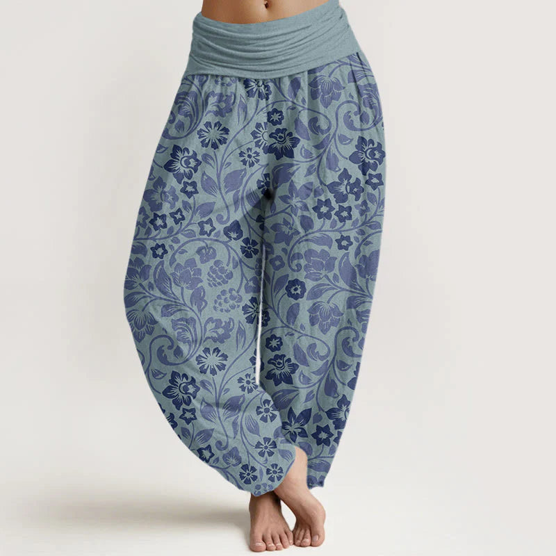 Buddha Stones Cotton Small Flowers Intertwining Branches Women's Elastic Waist Harem Pants
