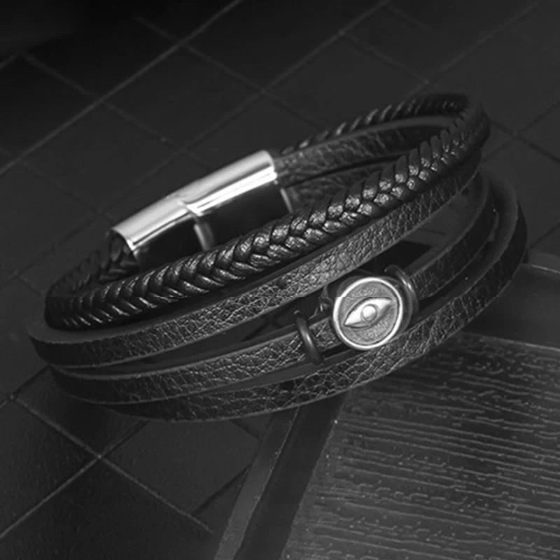 Buddha Stones Evil Eye Multilayered Braided Leather Balance Bracelet