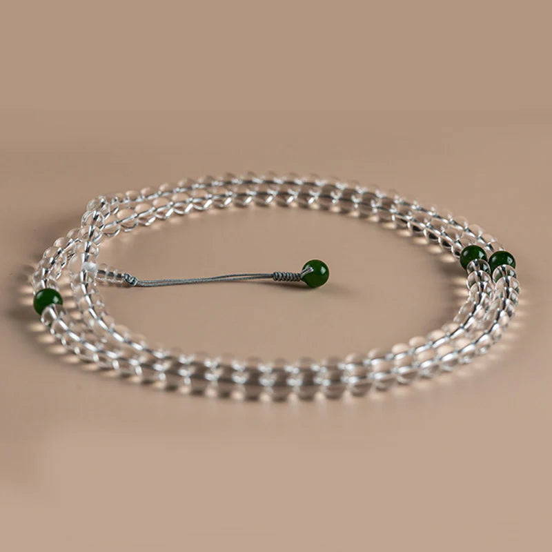 Buddha Stones 108 Beads White Crystal Jade Meditation Bracelet Mala