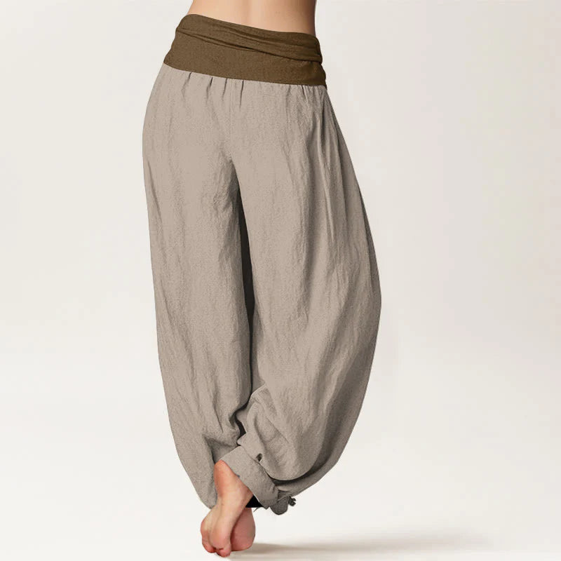 Buddha Stones Cotton Black Green Tan Solid Color Women's Elastic Waist Harem Pants