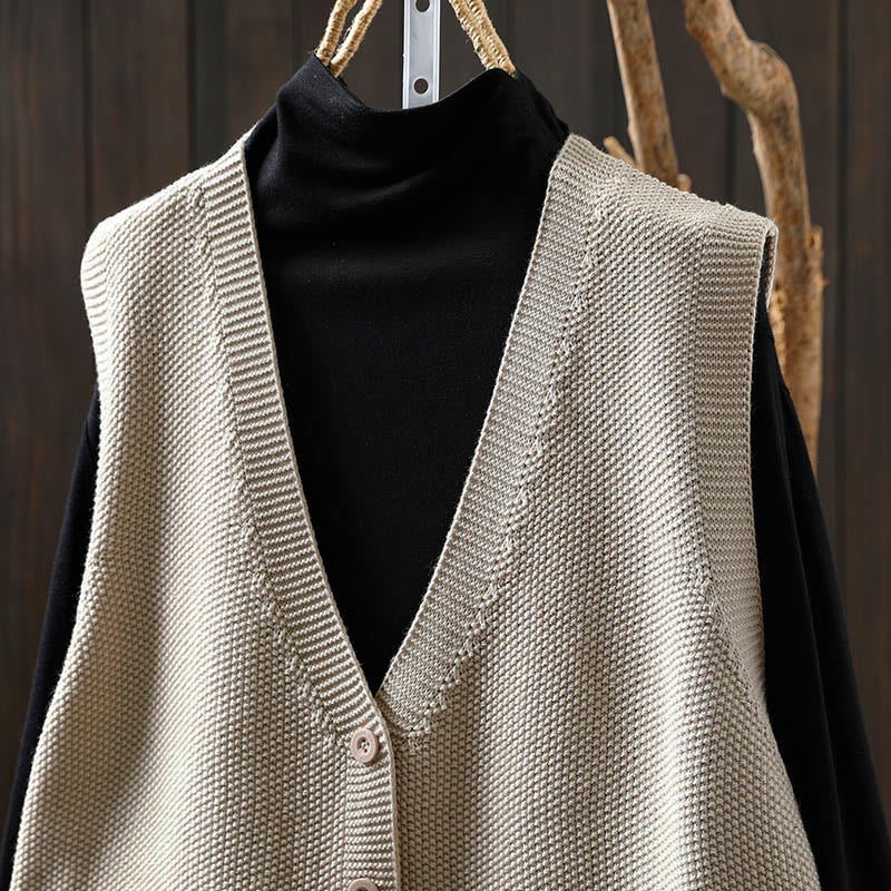 Buddha Stones Figure Rabbit Tree Embroidery Buttons Women's Sleeveless Cotton Knitted Vest Waistcoat