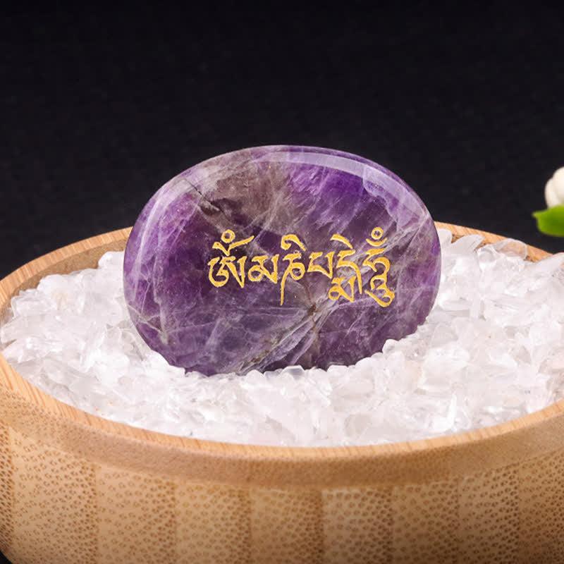 FREE Today: Spiritual Awareness Om Mani Padme Hum Amethyst Tiger Eye Palm Stone Crystal Decor 35*45mm
