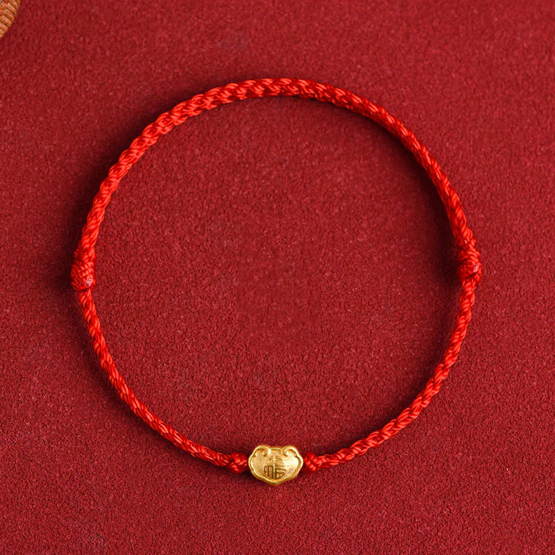 Buddha Stones 999 Gold Chinese Lock Charm Fu Character Protection Handmade Rope Bracelet (Extra 30% Off | USE CODE: FS30)