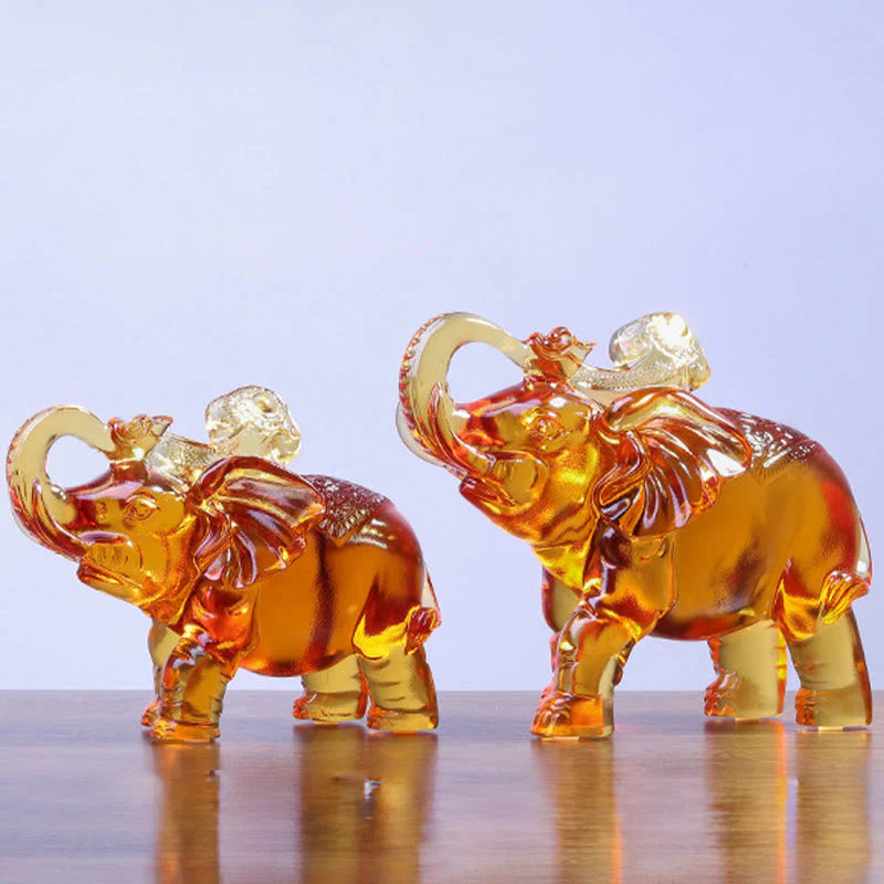 Buddha Stones Yellow Liuli Crystal Elephant Trunk Up Down Design Strength Home Decoration