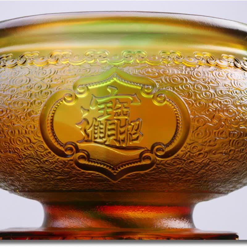 Buddha Stones Handmade Liuli Crystal PiXiu Treasure Bowl Art Piece Home Decoration