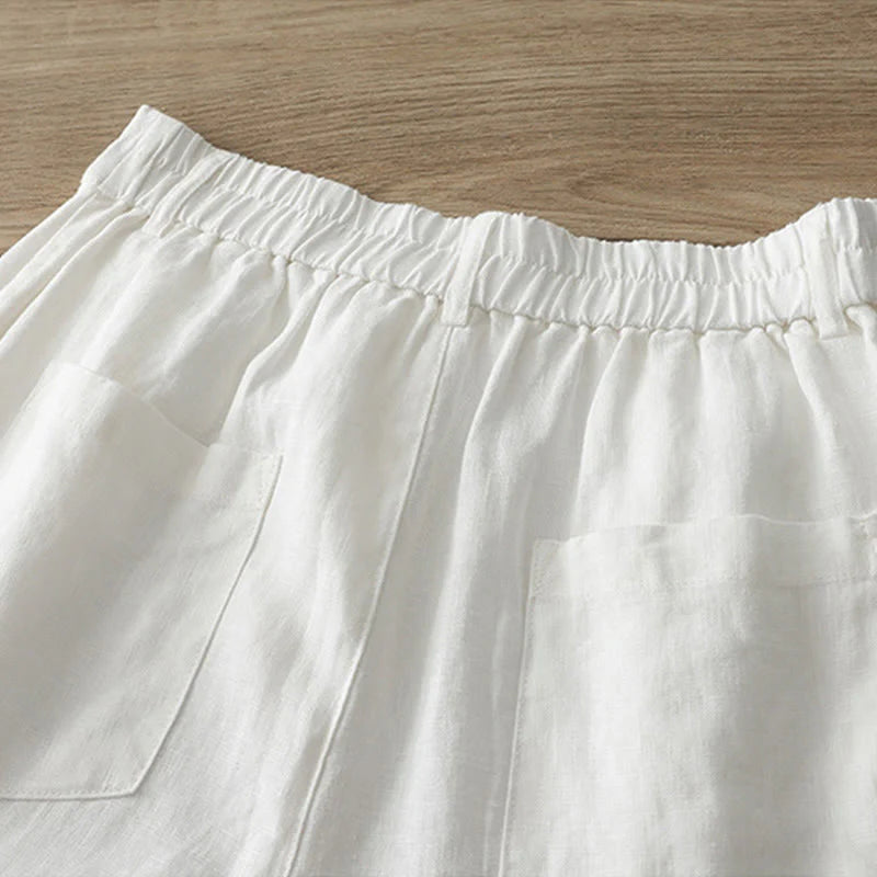 Buddha Stones Solid Color Cotton Women's Button Wide Leg Pants With Pockets