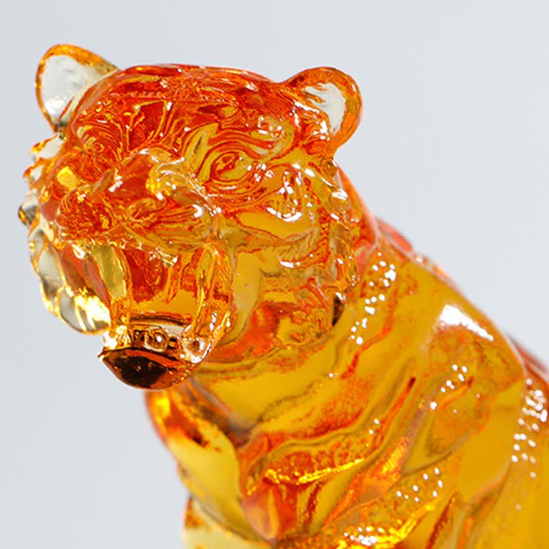 Buddha Stones Handmade Liuli Crystal Tiger Art Piece Protection Home Decoration