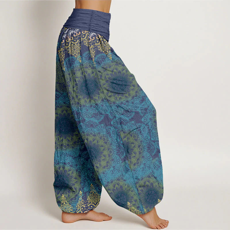 Buddha Stones Pure Cotton Triangular Mandala Patterns Women's Elastic Waist Harem Pants