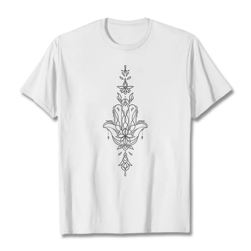 Buddha Stones Hamsa Hand Lotus Flower Pattern Tee T-shirt