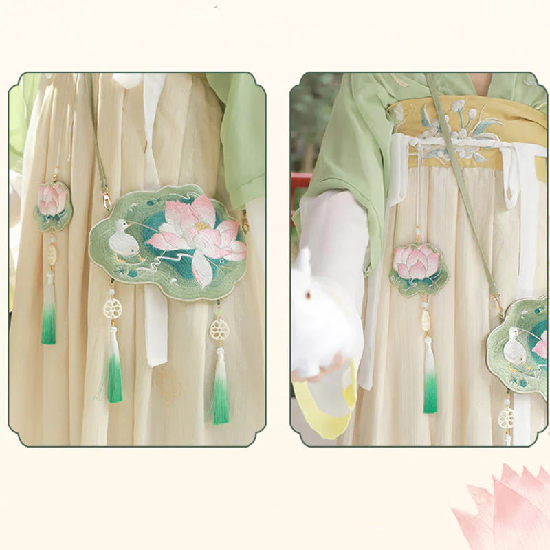 Buddha Stones Luck Embroidery Lotus Koi Fish Rabbit Flower Hanfu Bag Crossbody Bag Shoulder Bag