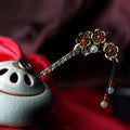 Buddha Stones Green Aventurine Red Agate Alloy Flowers Soothing Hairpin