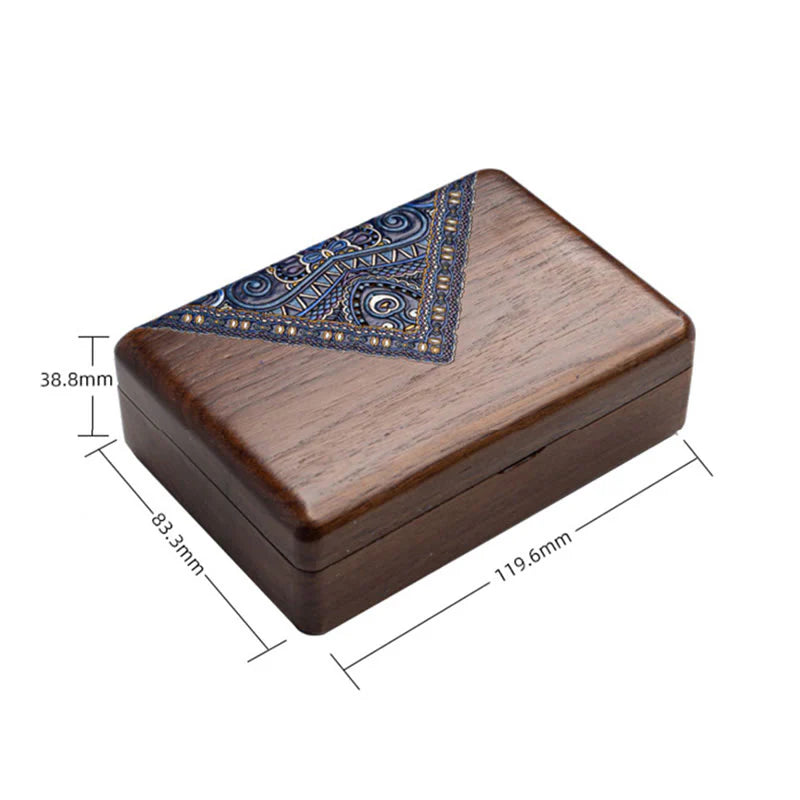Buddha Stones Vintage Handmade Black Walnut Wood Jewelry Storage Box With Mirror