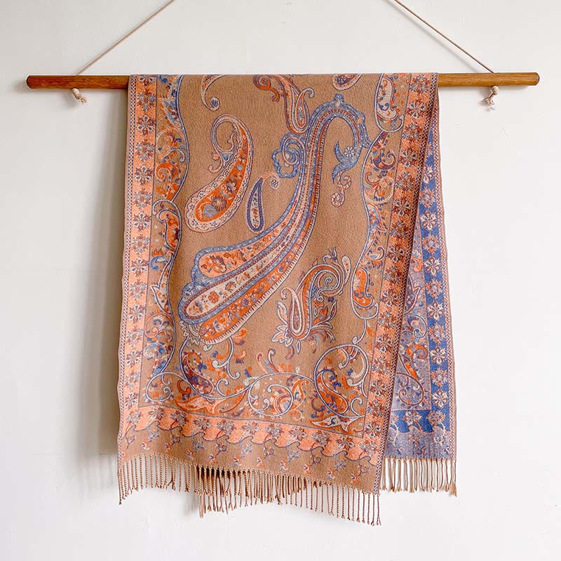 Buddha Stones Winter Commute Thermal Paisley Floral Pattern Tassel Cozy Scarf Shawl