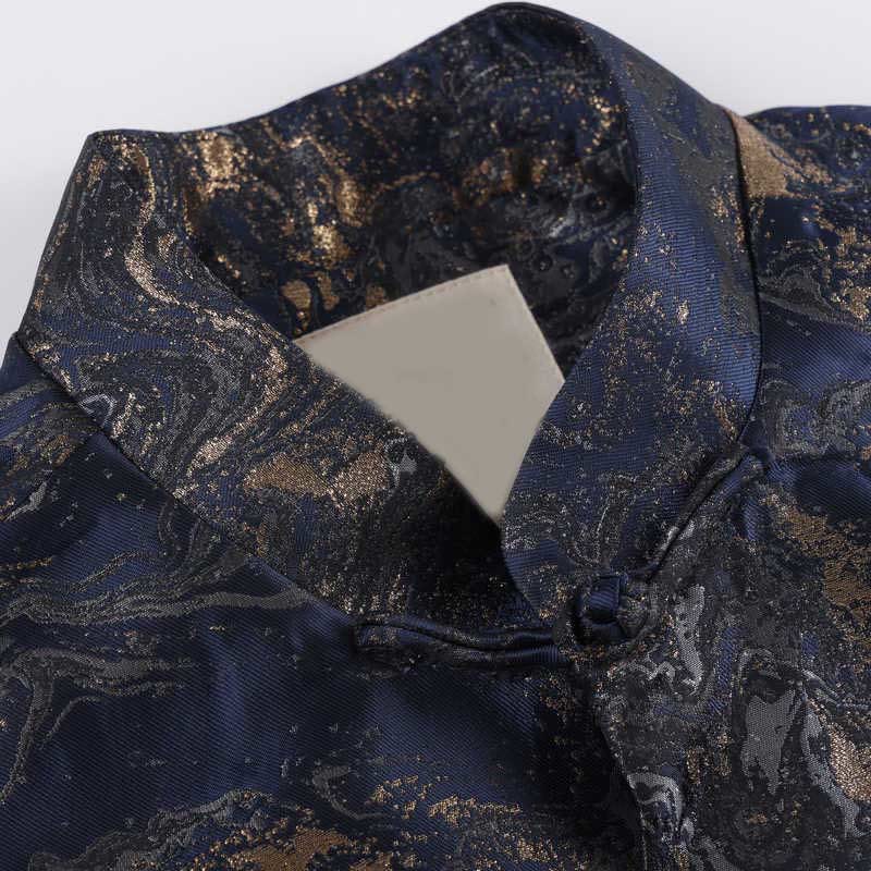 Buddha Stones Blue Flowing Water Mountains Frog-Button Long Sleeve Men's Jacket With Pockets