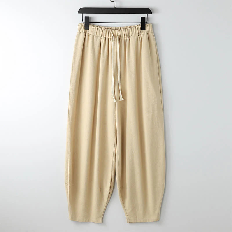 Buddha Stones Summer Solid Color Drawstring Ankle-Length Men's Harem Pants With Pockets