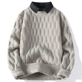 Buddha Stones Winter Black Stand Collar Lines Design Warm Men's Long Sleeve Knitted Sweater