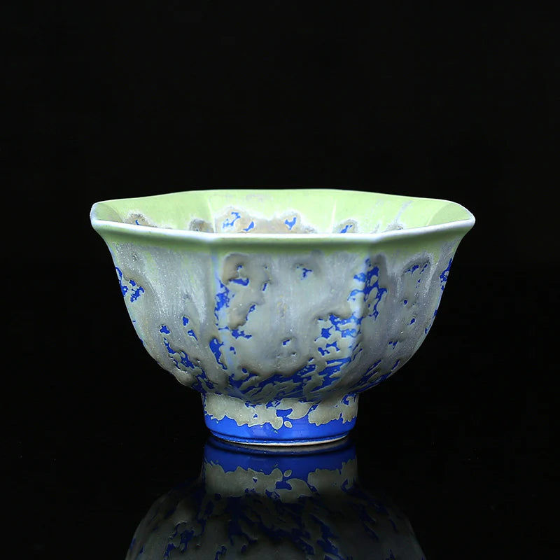 Buddha Stones Retro Blue Red Gradient Lotus Pattern Kiln Change Ceramic Teacup Kung Fu Tea Cup Bowl