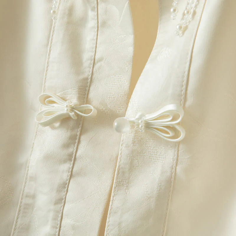 Buddha Stones Fall Flower Embroidery Frog-Button Design Long Sleeve Women's Jacket
