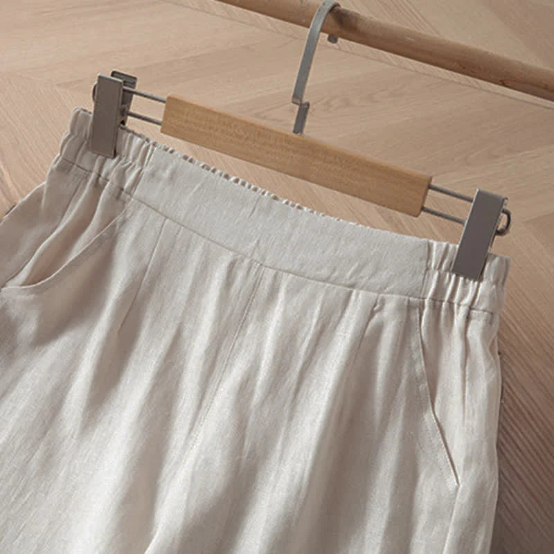 Buddha Stones Women's Spring High Elastic Waist Wide Leg Long Pants With Side Pockets
