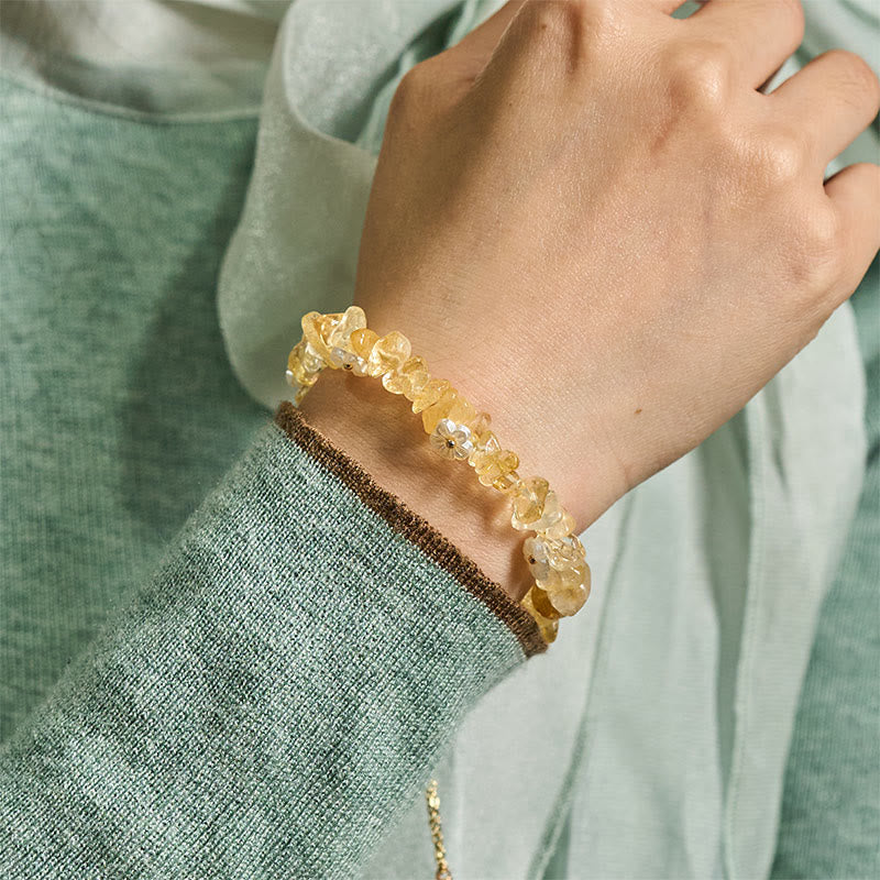 Buddha Stones Irregular Crystal Flower Design Amethyst White Crystal Balance Bracelet
