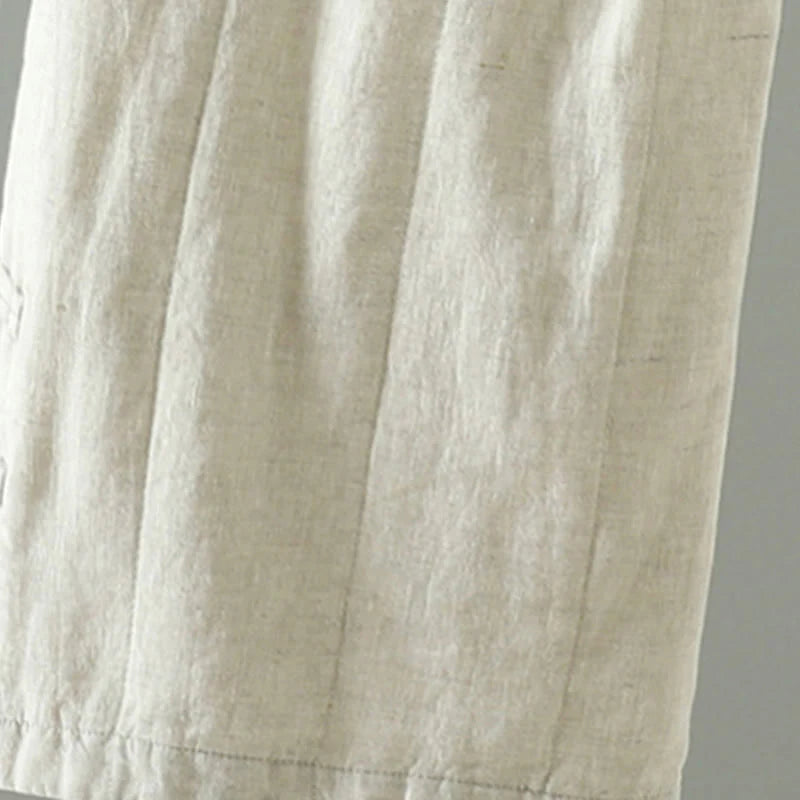 Buddha Stones Embroidered Frog Button Padded Women's Wide Leg Pants With Pockets