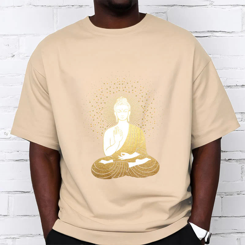 Buddha Stones Golden Meditation Buddha With Golden Aura Tee T-shirt