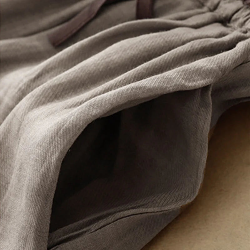 Buddha Stones Vintage Summer Casual Color Matching Drawstring Women's Cotton Linen Harem Pants With Pockets