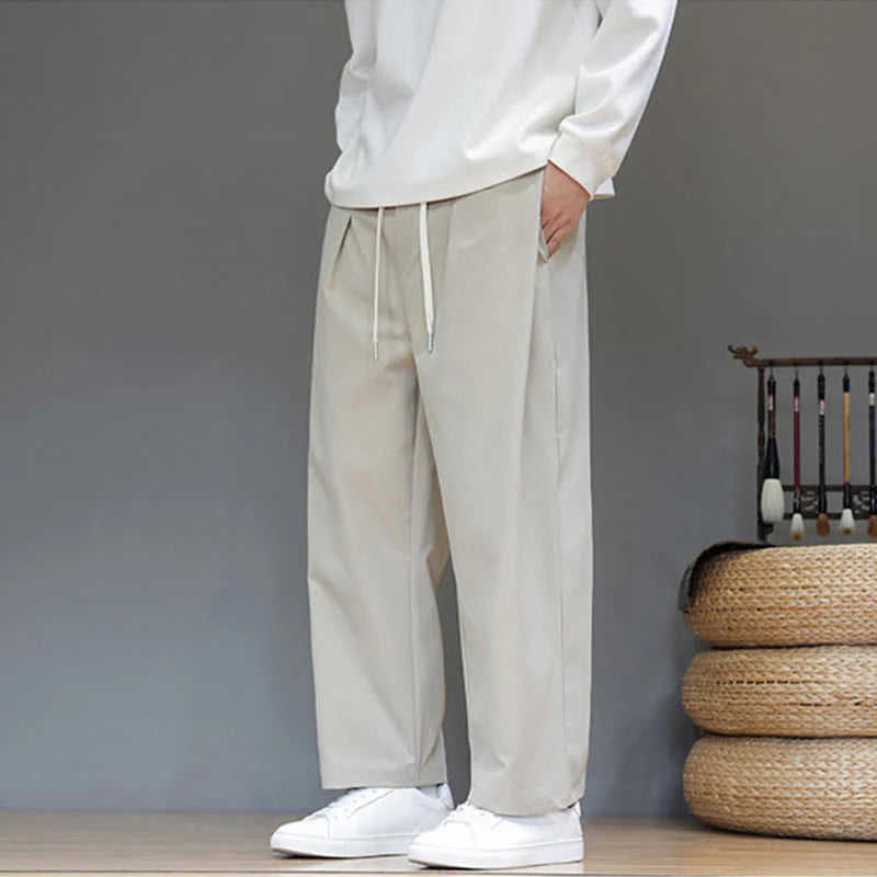 Buddha Stones Fall Solid Color Straight Leg Design Men's Harem Pants With Pockets