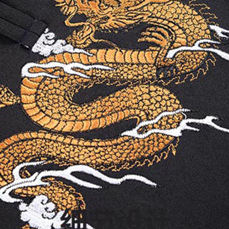 Buddha Stones Embroidery Dragon Frog-Button Desgin Long Sleeve Men's Jacket