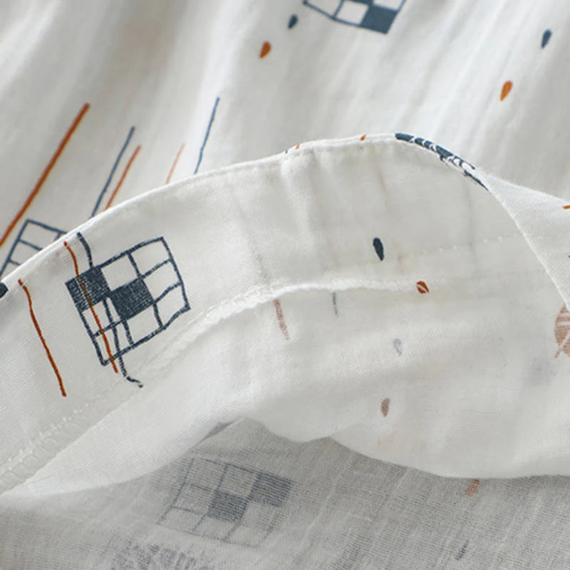 Buddha Stones Printed Half Button DesignThree Quarter Gathered Sleeve Women's Cotton Shirt