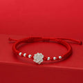 Buddha Stones 999 Sterling Silver Lotus Symbol 990 Sterling Silver Bead Red String Luck Bracelet