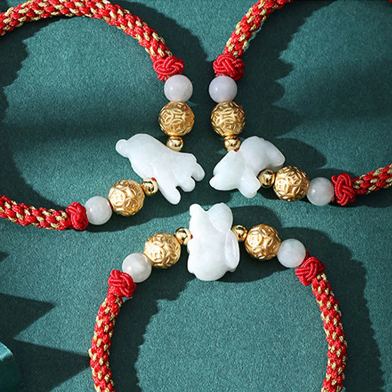 Buddha Stones Chinese Zodiac Jade Silver Beads Year Of The Horse Red String Luck Bracelet