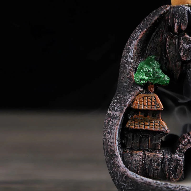 Buddha Stones Mountain Bridges Pattern Meditation Resin Backflow Incense Burner