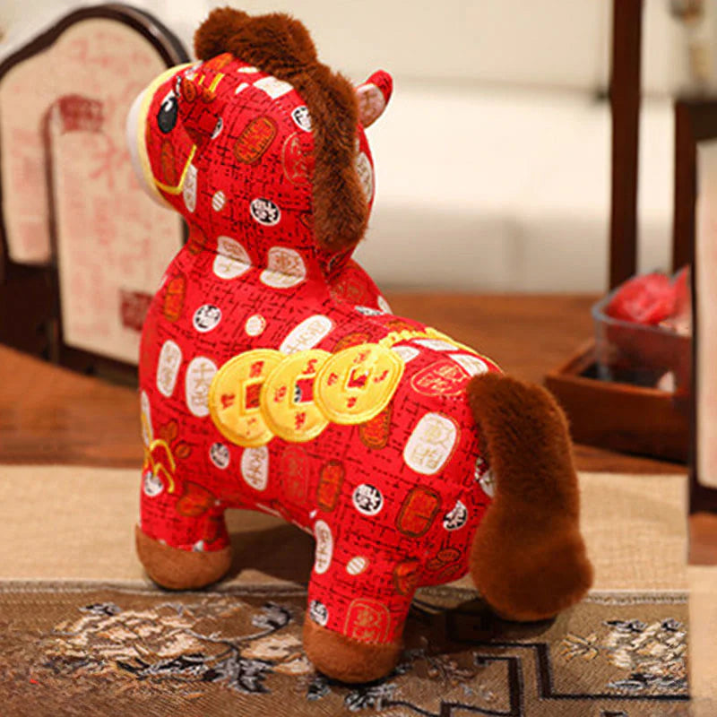 Buddha Stones Year of the Horse Copper Coins Plush Doll Home Decoration
