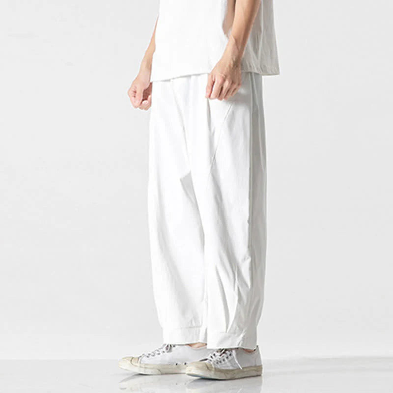 Buddha Stones Summer Solid Drawstring Ankle-Length Men's Cargo Harem Pants With Pockets